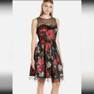 SD Collection Strapless Black and Red Floral Dress